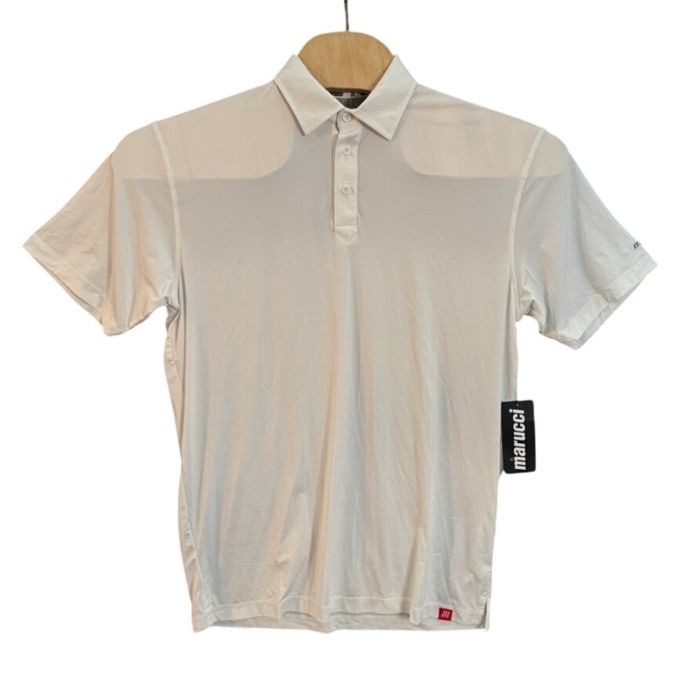 NWT Marucci Mens Coachs Polo Shirt White Grey Performance Baseball Large NWT